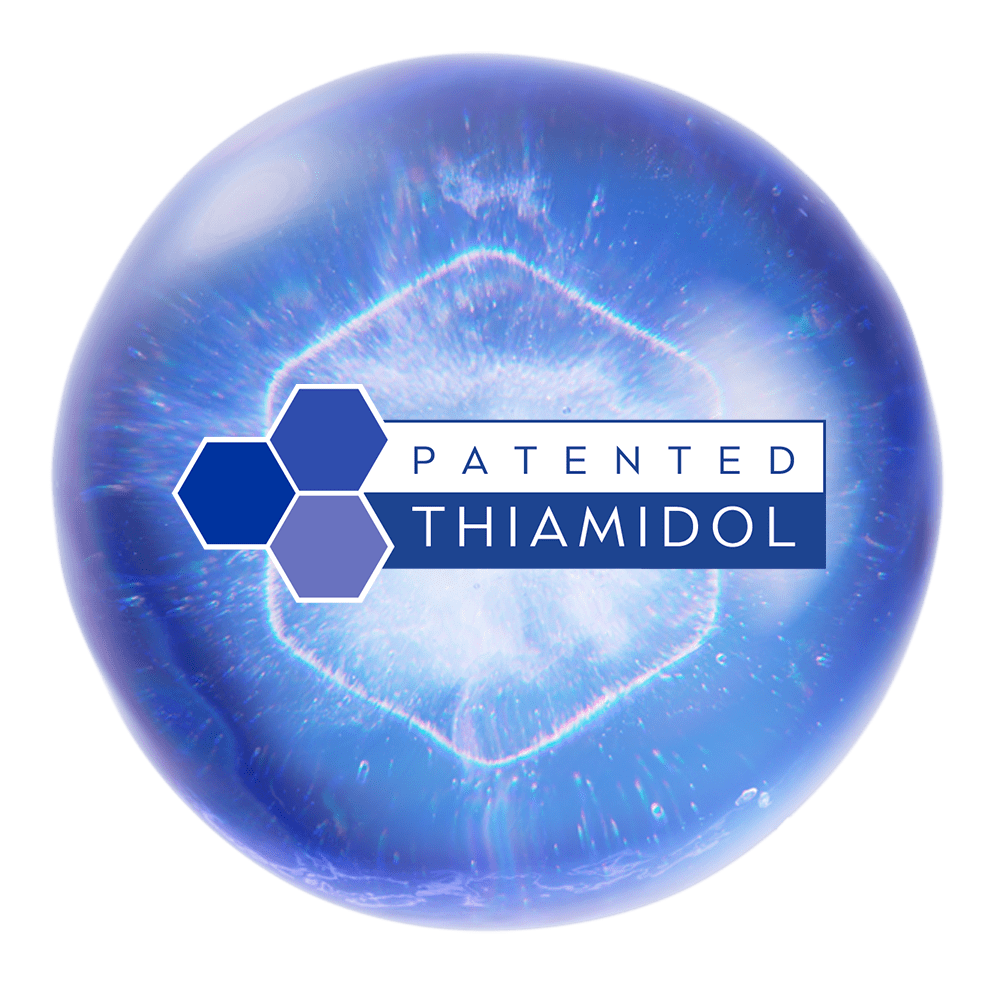 A blue dimension representing patented THIAMIDOL. 