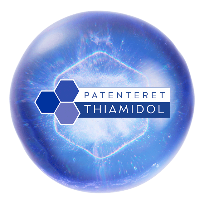 En blå dimension, der repræsenterer patenteret THIAMIDOL.