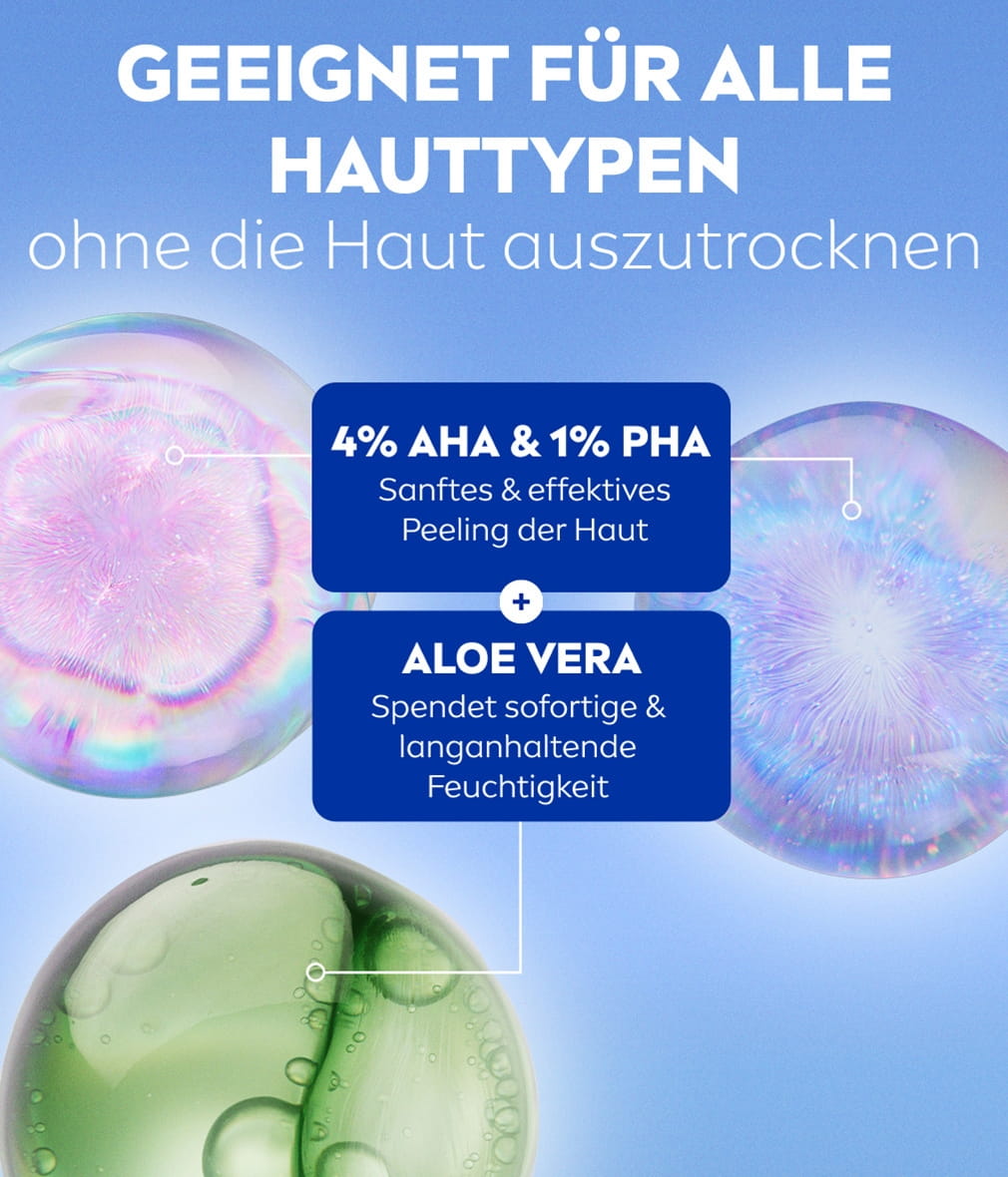 Three molecules featured: light blue for THIAMIDOL, lavender for Niacinamide, and green for Aloe Vera.
