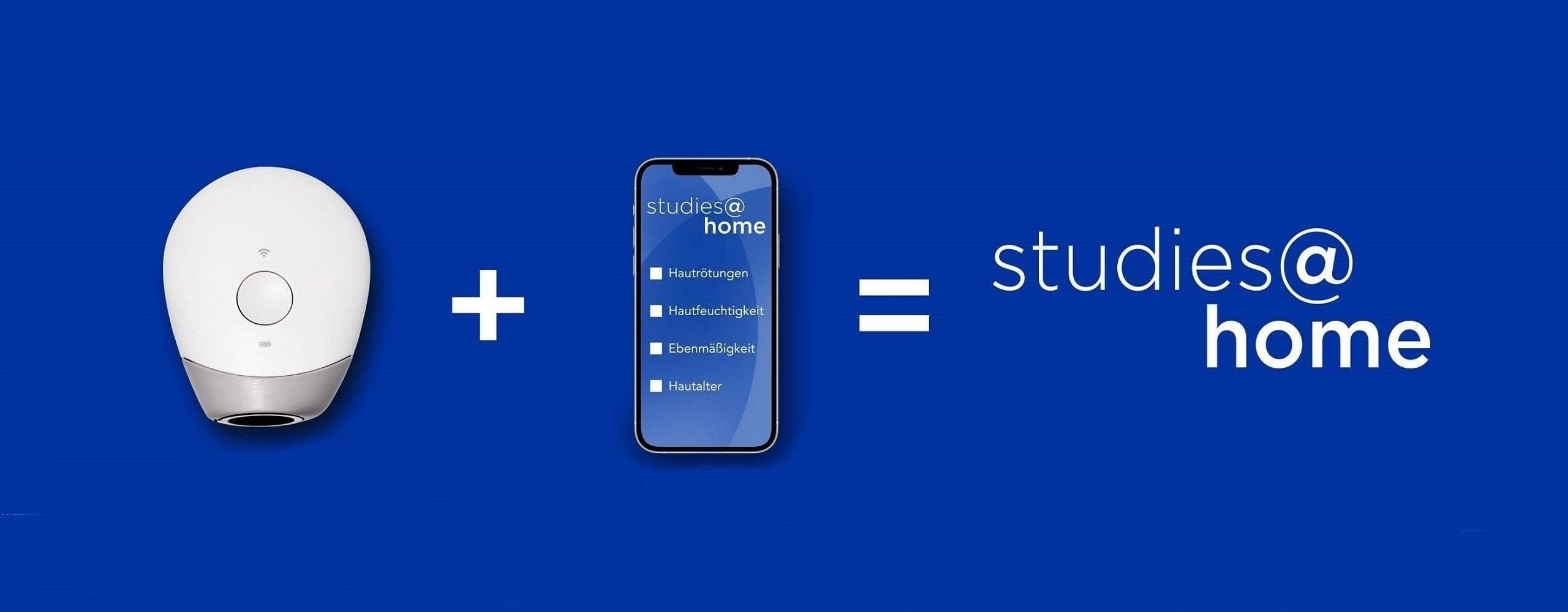Device and smartphone with 'studies@home' app interface on blue background.