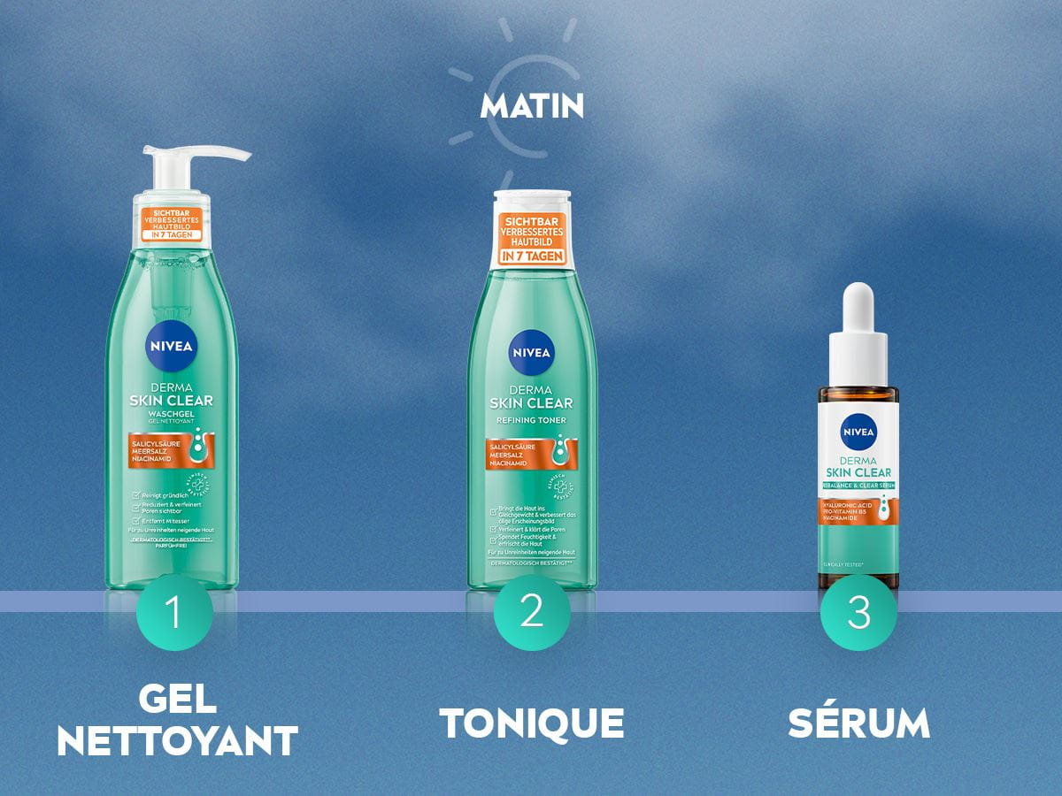 Découvre la routine complète Derma Skin Clear pour un grain de peau visiblement amélioré