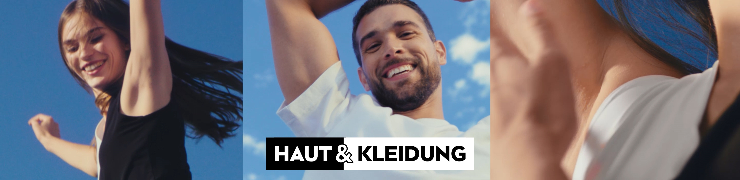 Eine Personengruppe, bestehend aus zwei Personen, in verschiedenen Posen mit erhobenen Armen.