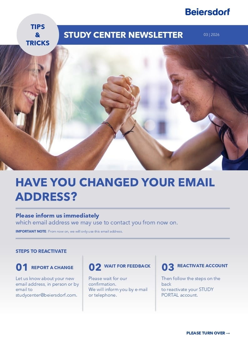 Beiersdorf study participation guide with registration steps and login tips.