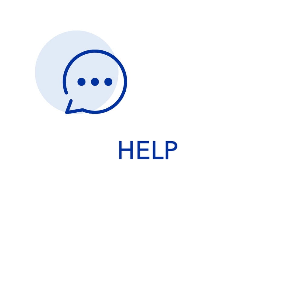 Speech bubble icon above the word 'HELP'.
