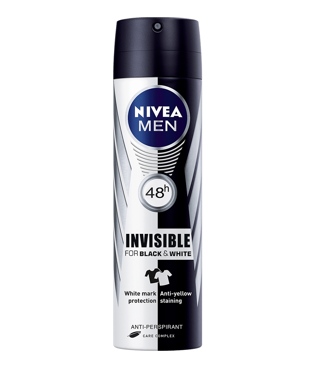 Xịt ngăn mùi NIVEA MEN Invisible for Black & White -  giúp giảm hình thành vệt ố vàng trên áo