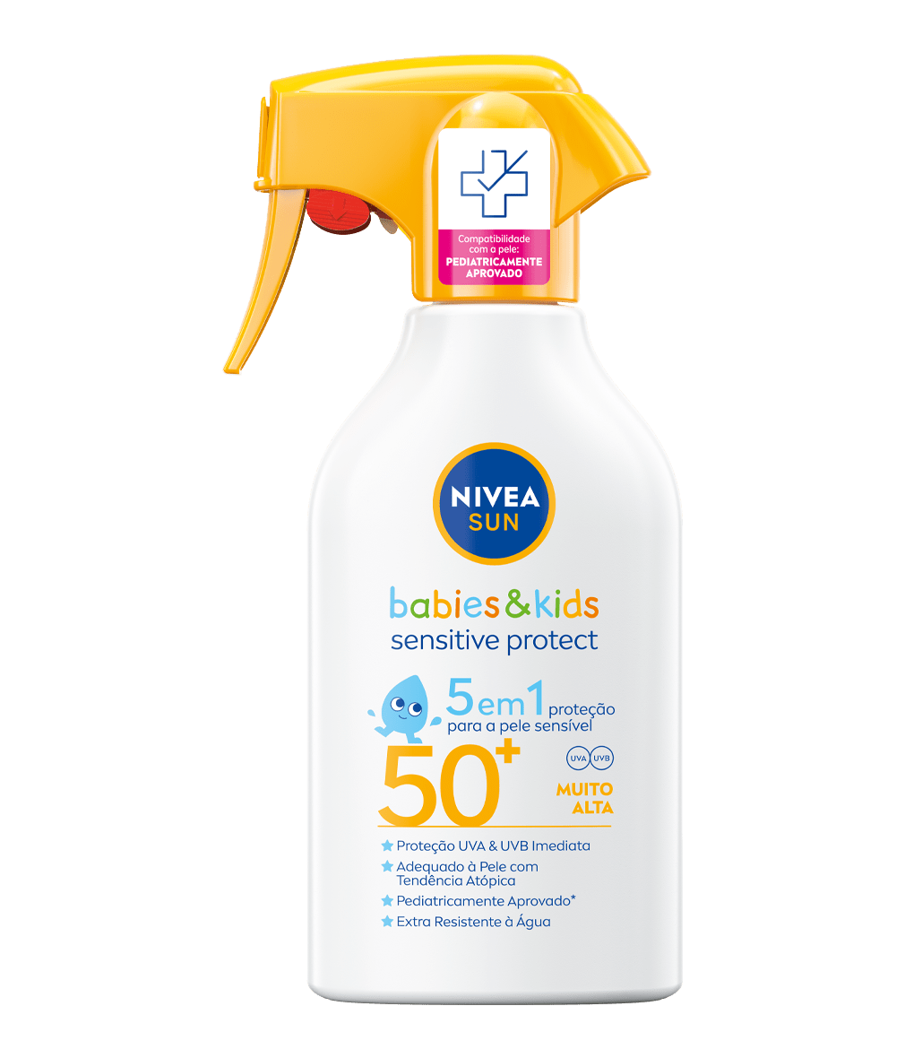 NIVEA SUN Kids Sensitive Protect & Play Spray Sensitive FP50+ 300ml,  Protecção, Proteção, Crianças, Protect & Sensitive, Spray Kids, pele sensível, NIVEA, NIVEA SUN, Protector Solar, protetor solar, sem perfume, resistente à água, pele sensível, pele atópica, pele com tendência atópica, sensitive protect, sensitive