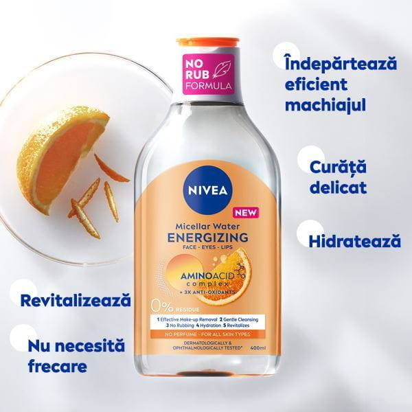 A bottle of NIVEA Micellar Water for Combination Skin lays on a green bubble textured background.