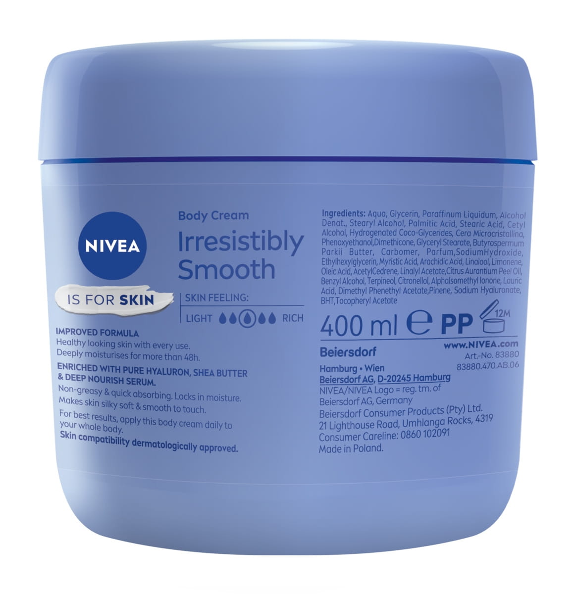 ZA_83880-04700-50_Nivea_Irresistibly Smooth_Body Cream_400ml_back