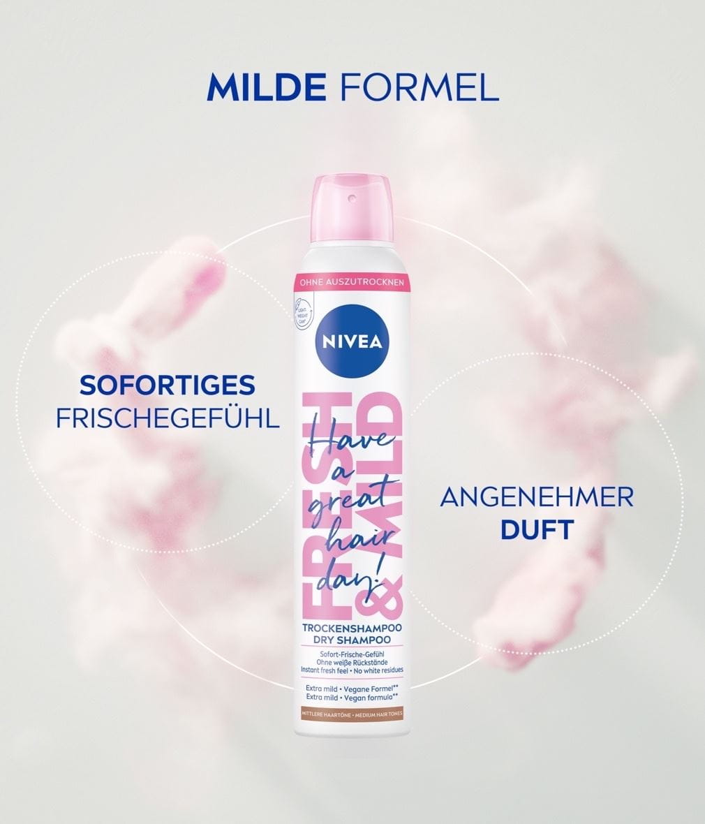 NIVEA Fresh & Mild Trockenshampoo Produktabbildung Benefits