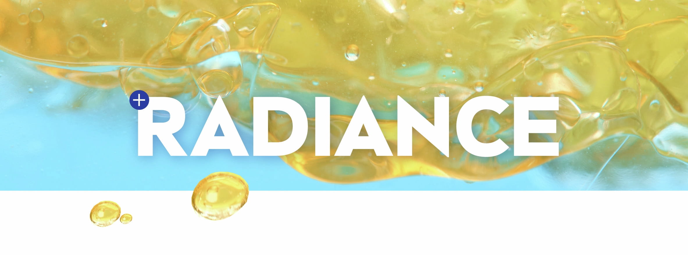 En ljus, sprudlande gul och blå bakgrund med ordet ”RADIANCE”.