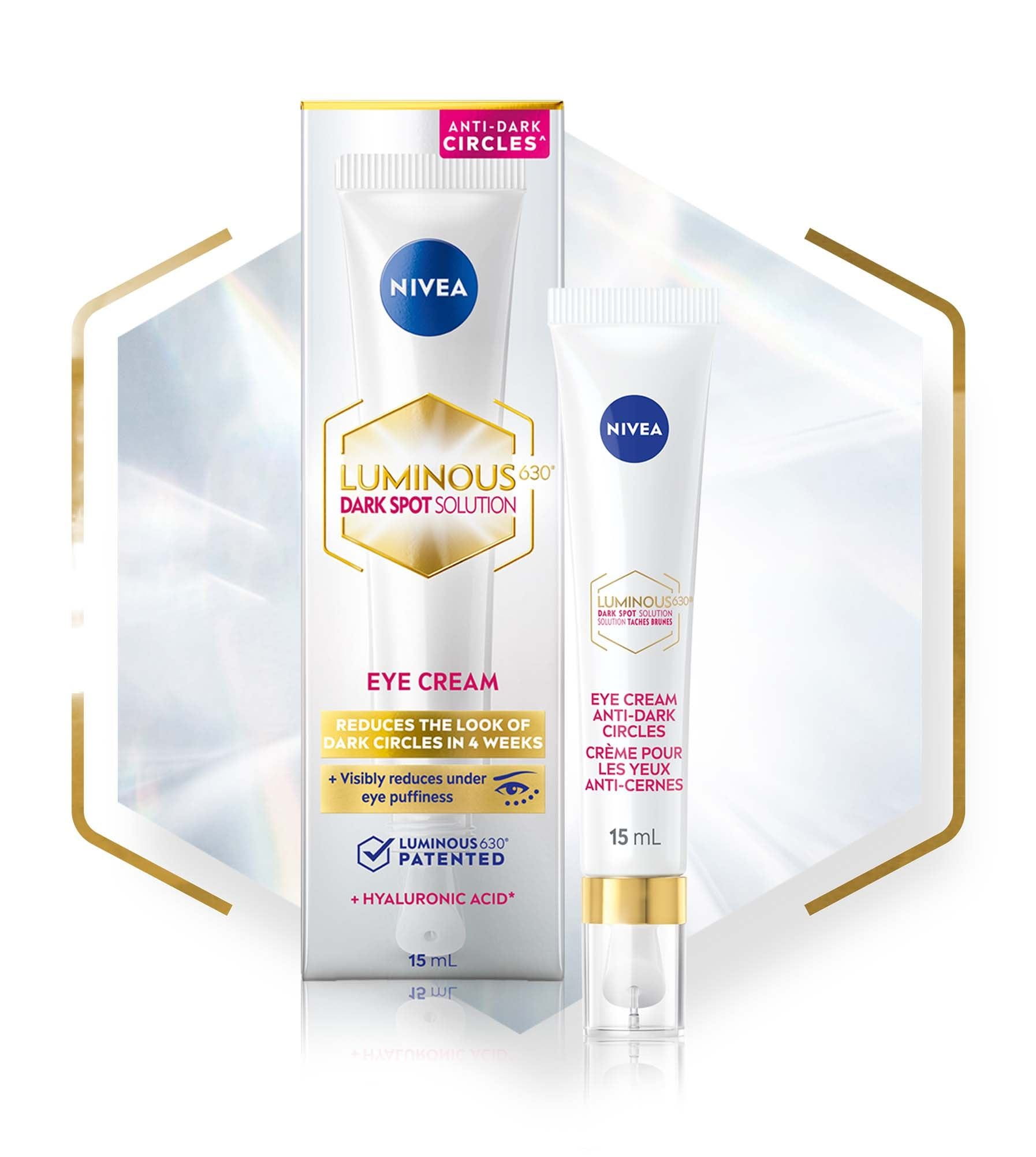 Product shot of Nivea Luminous 630 Dark Spot Solution Post Eye Cream (15ml).
