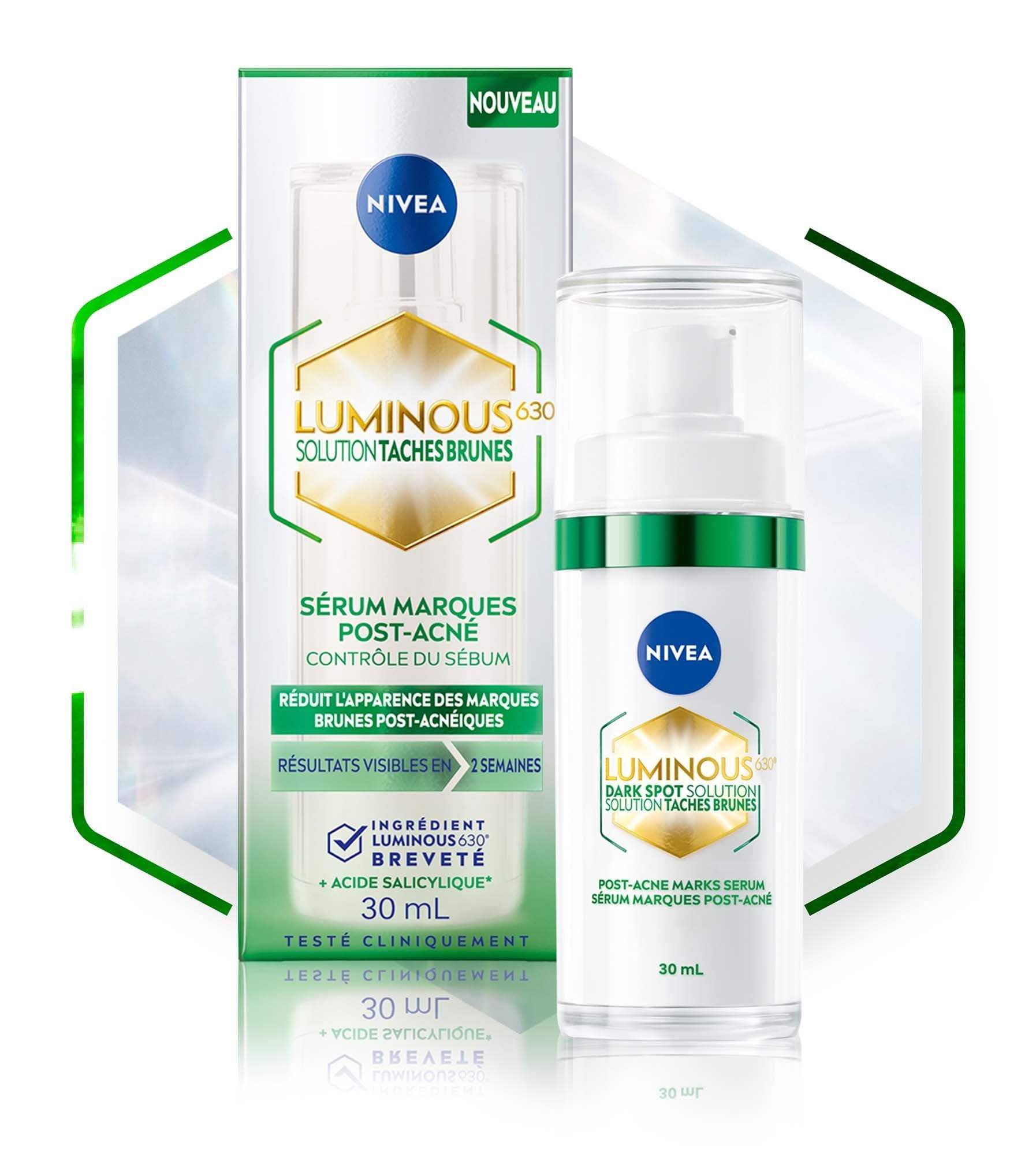 Photo du produit LUMINOUS630® SOLUTION TACHES BRUNES SÉRUM MARQUES POST-ACNÉ de NIVEA (30 ml).