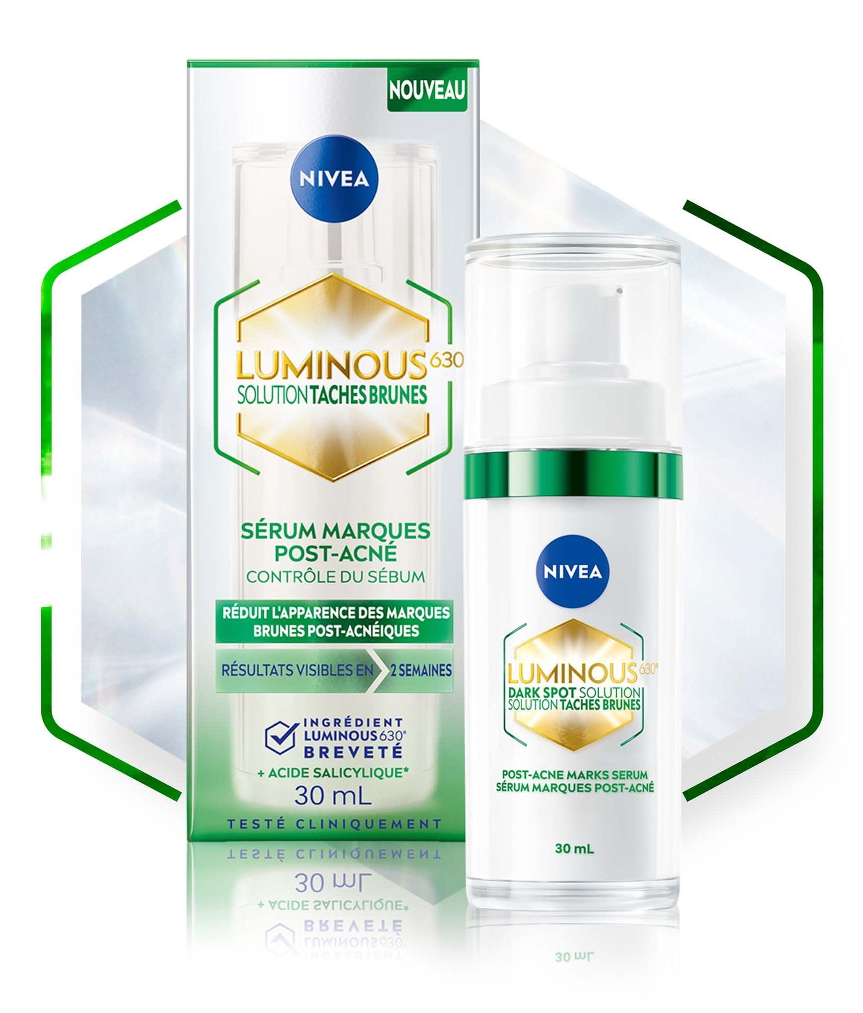 Photo du produit LUMINOUS630® SOLUTION TACHES BRUNES SÉRUM MARQUES POST-ACNÉ de NIVEA (30 ml).