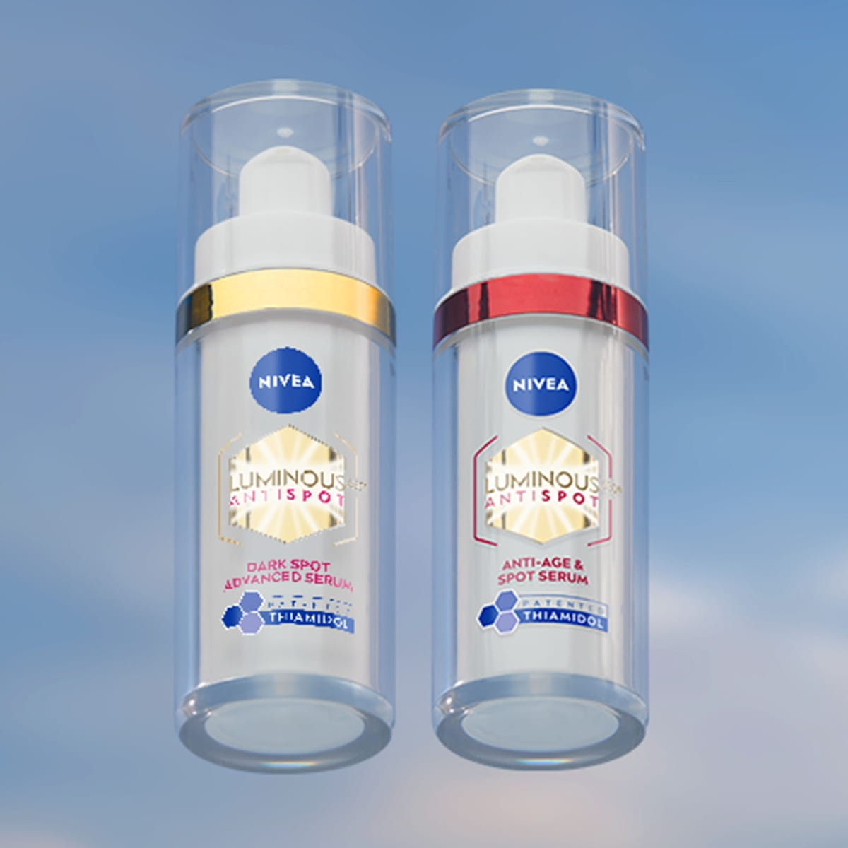 Güneşin neden olduğu koyu lekeleri ve pigmentasyonu azaltan Thiamidol içeren NIVEA LUMINOUS630 serum serisinin paket fotoğrafı