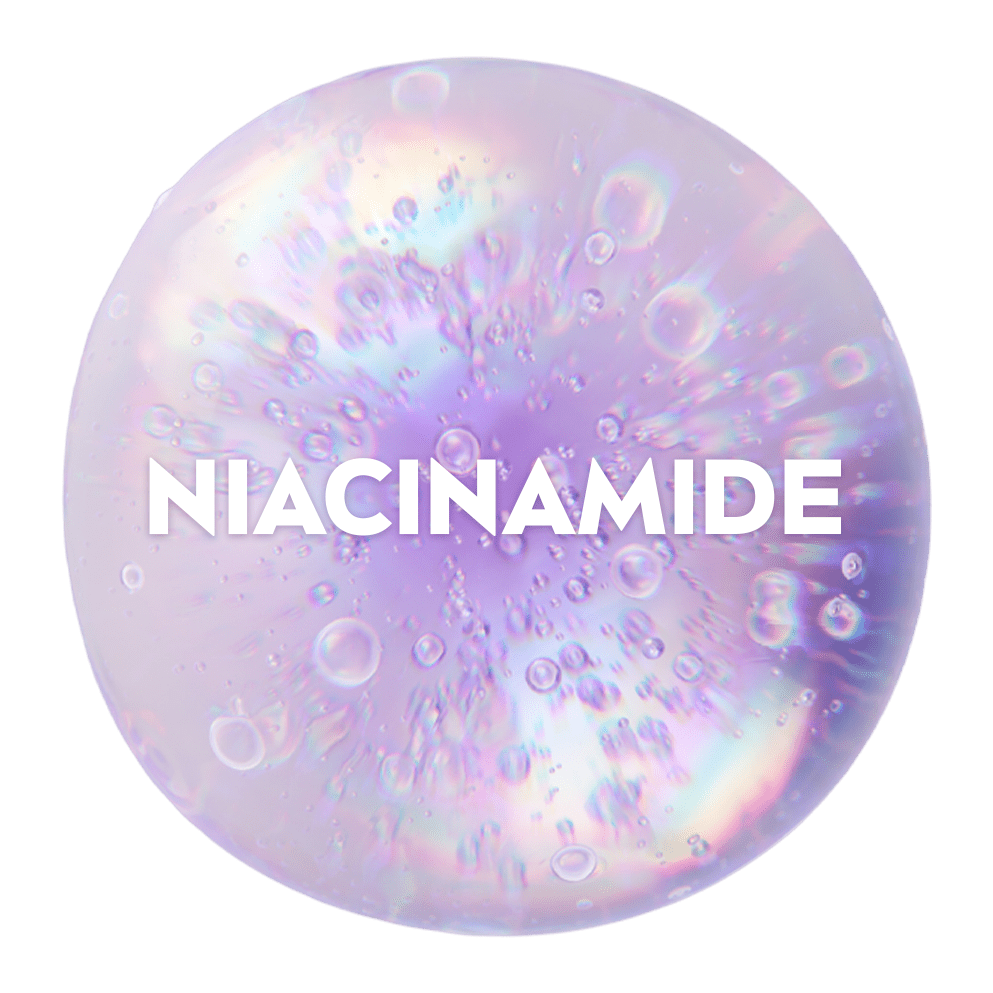 Eine violette Sphäre, die Niacinamid darstellt. 
