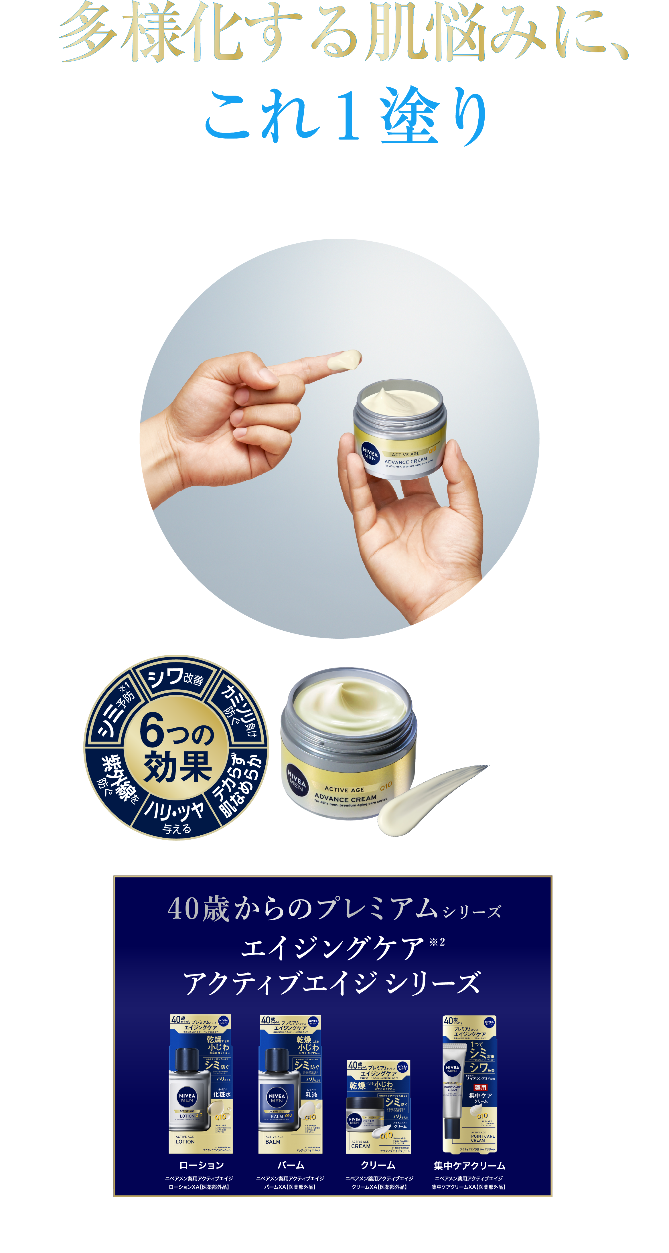 多様化する肌悩みに、これ１塗り ベタつかず、肌にスーッとなじむクリーム エイジングケアアクティブエイジシリーズ