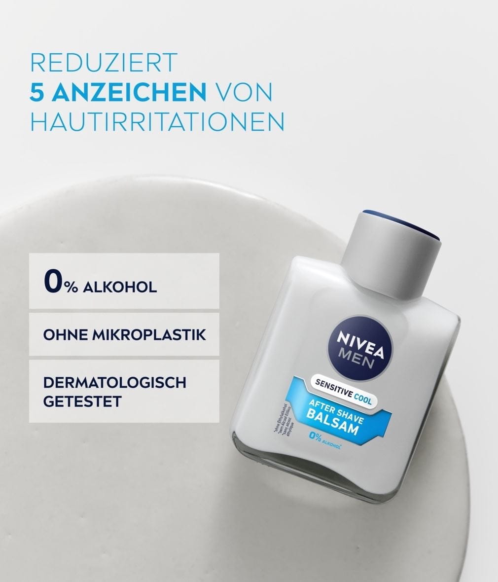 NIVEA Sensitve Cool After Shave Balsam Produktabbildung mit Benefits