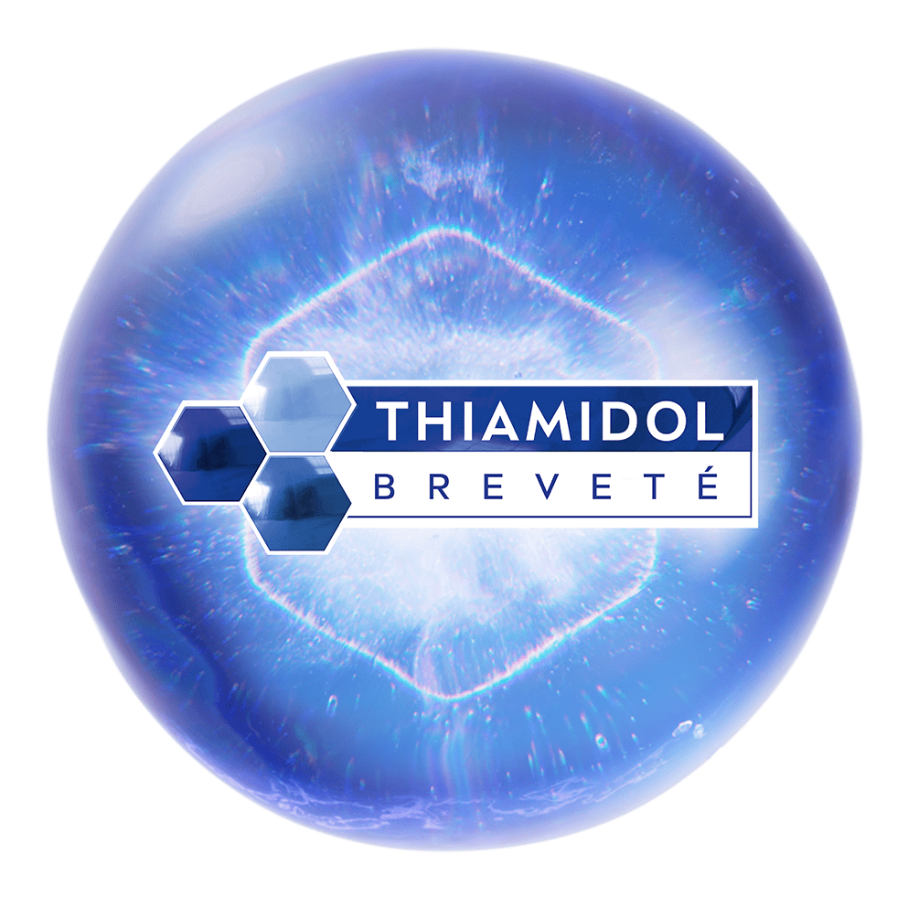 Une sphère bleue représentant le THIAMIDOL breveté.