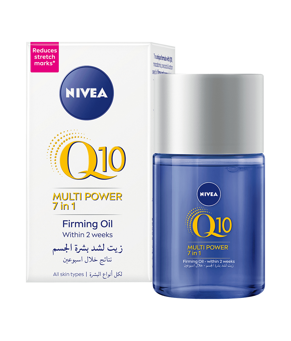 93709 Nivea Body Q10 Firming and Even Oil local clean packshot with outer Box