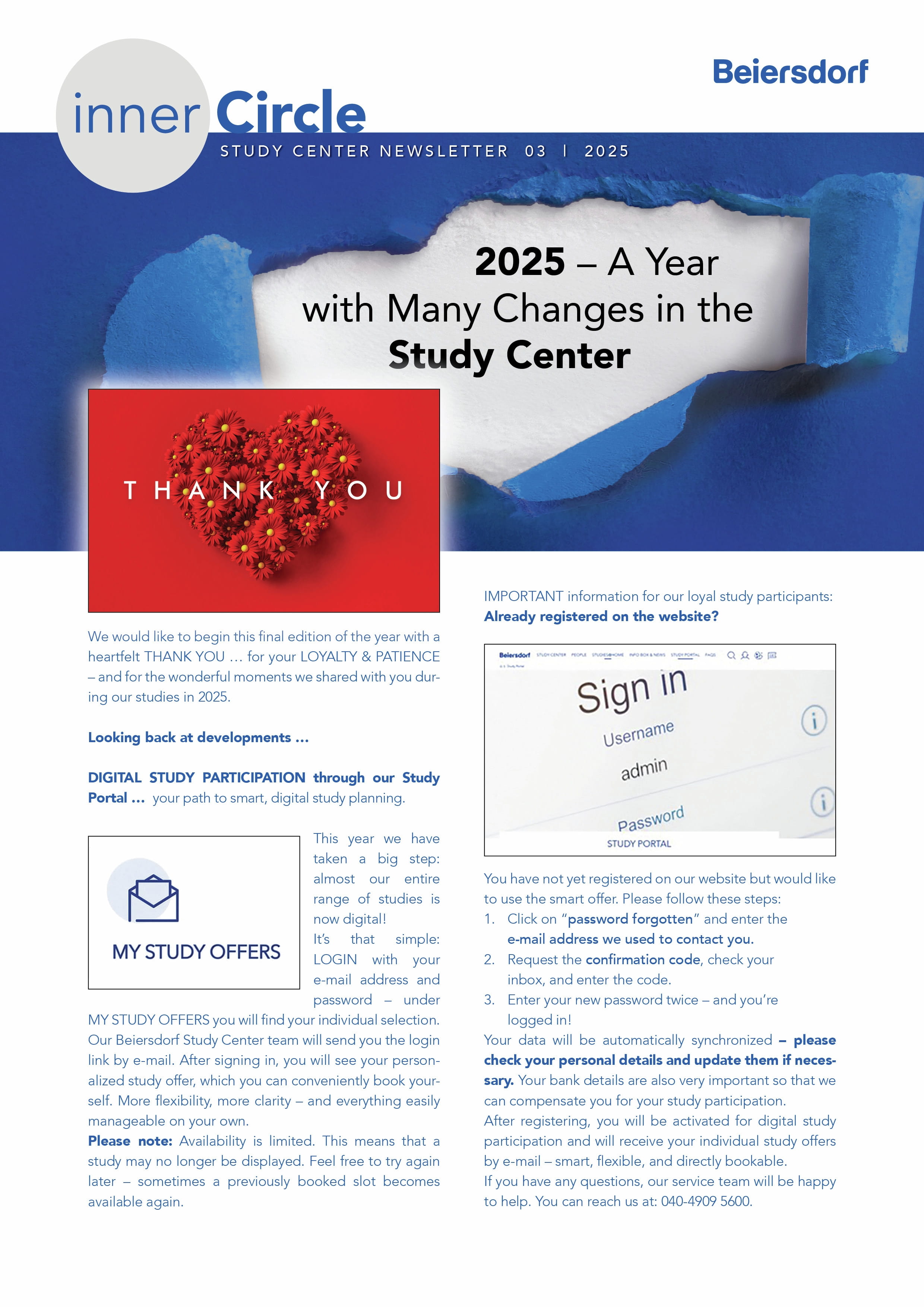 Beiersdorf study participation guide with registration steps and login tips.