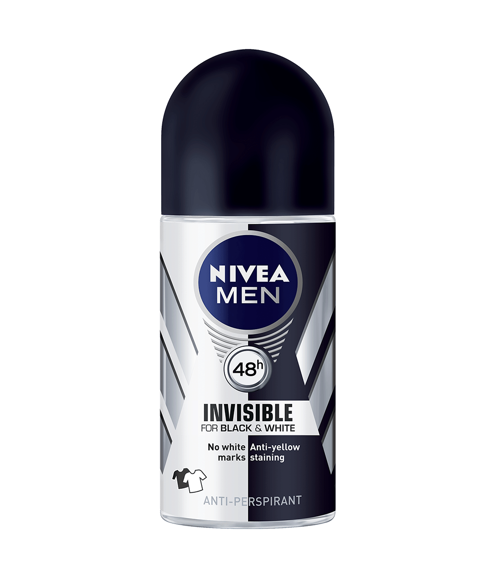 Lăn ngăn mùi NIVEA MEN Invisible for Black & White - giúp giảm hình thành vệt ố vàng trên áo