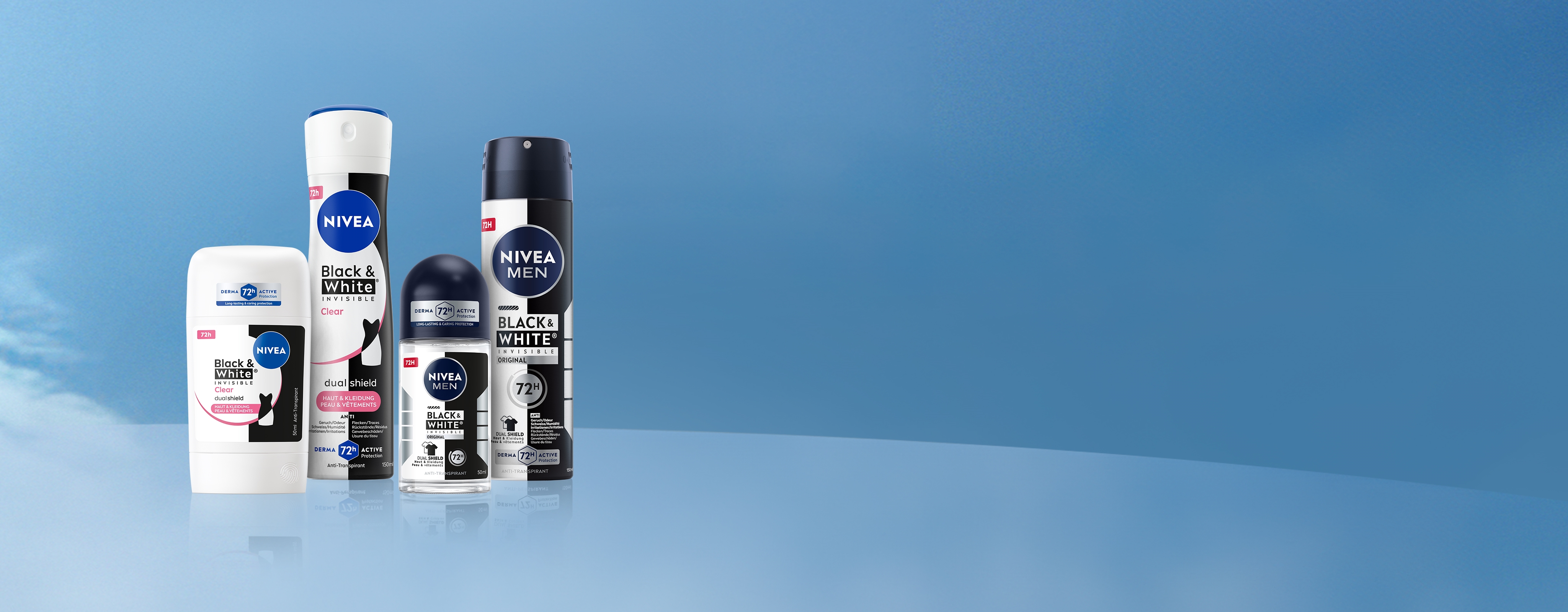 Darstellung mehrerer Black-&-White-Deodorants.