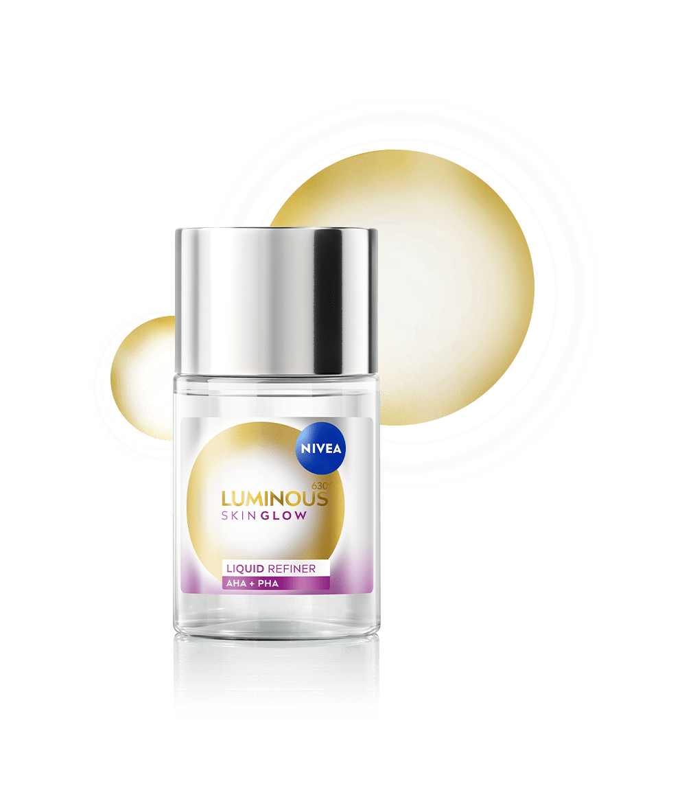 A bottle of NIVEA LUMINOUS630® Skin Glow Liquid Refiner for the perfect glowing skin routine