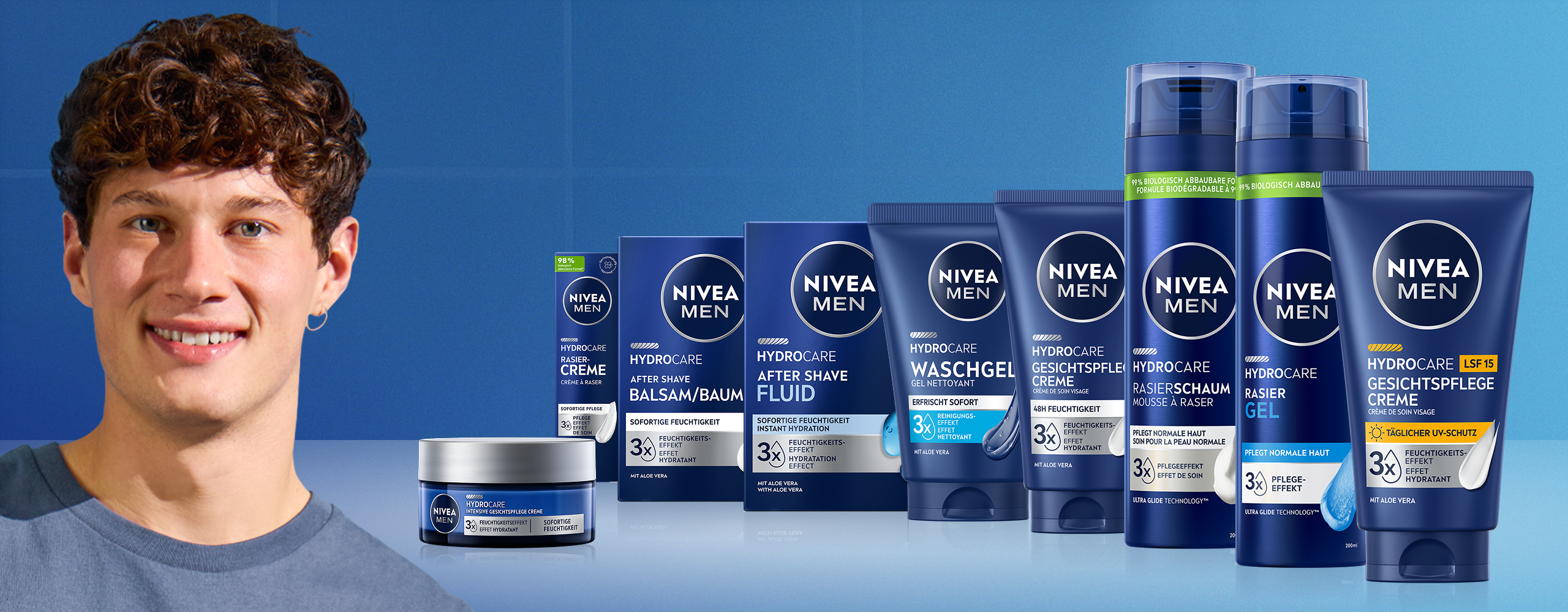Kopfzeilenbild der NIVEA MEN Hydrocare Produktgruppe