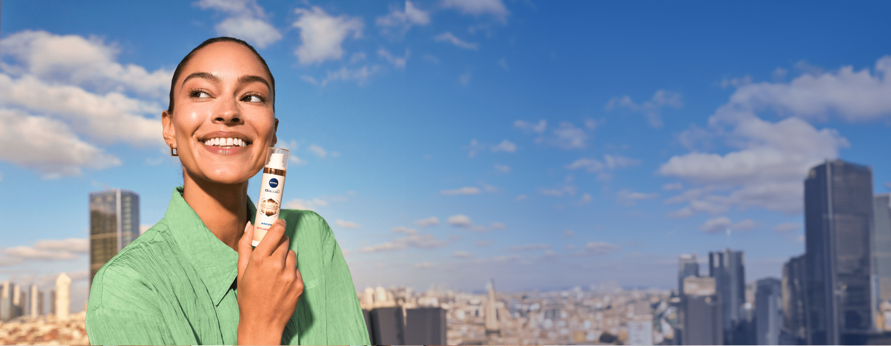 Talent posing with NIVEA's new LUMINOUS630® 3-IN-1 CC Fluid