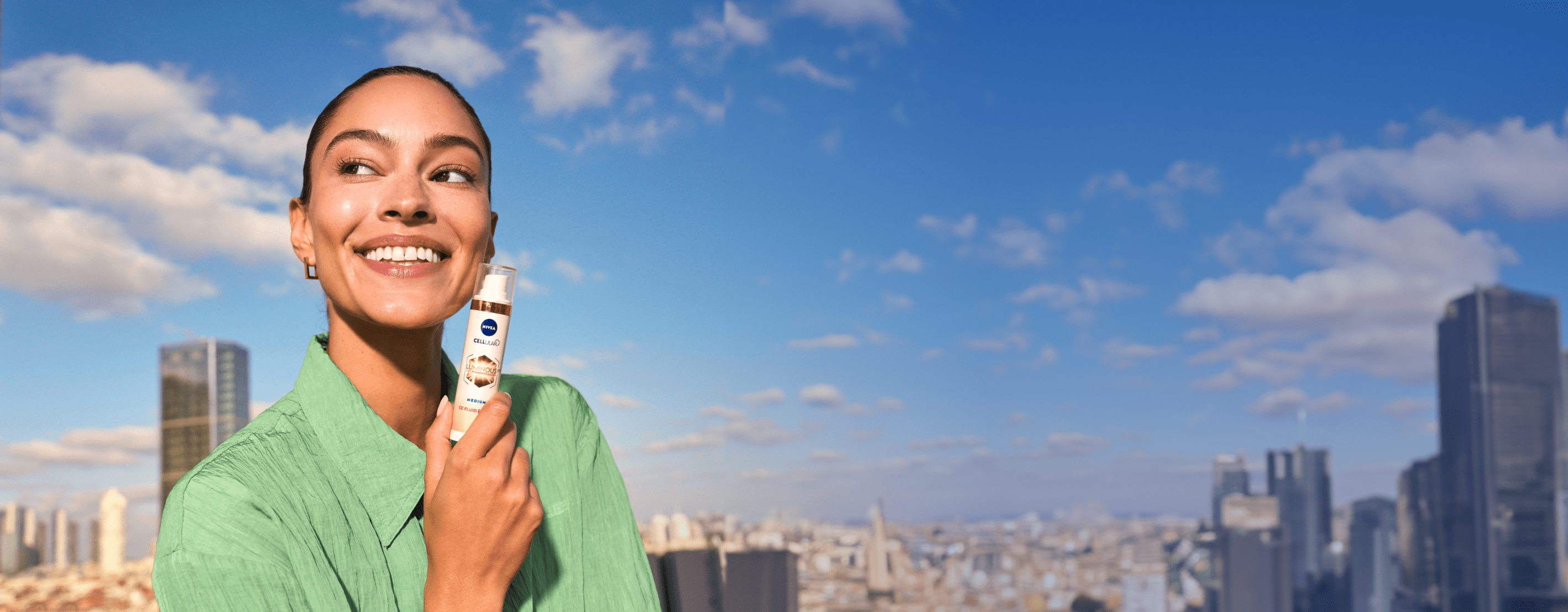 Talent posing with NIVEA's new LUMINOUS630® 3-IN-1 CC Fluid