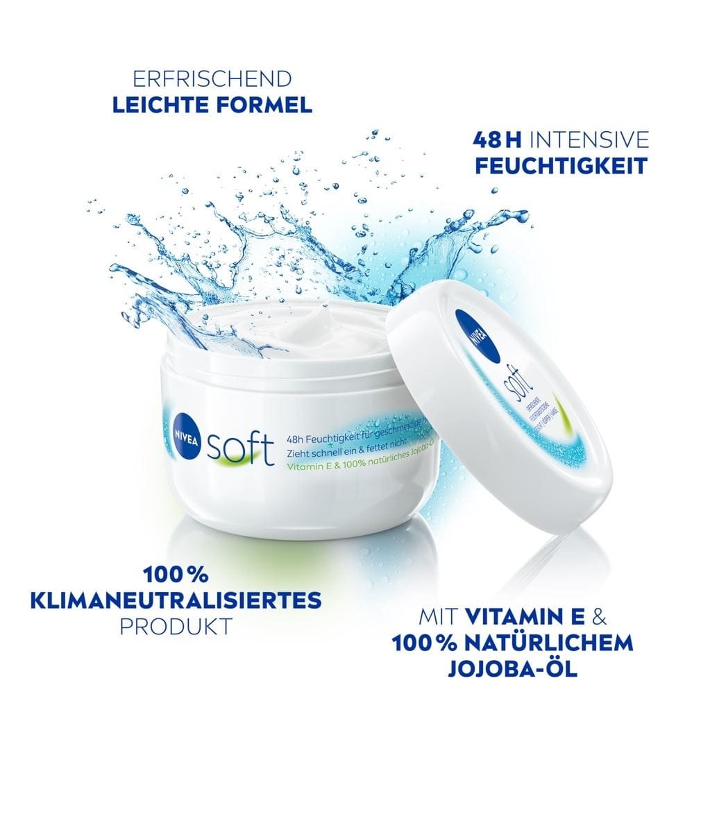 NIVEA Creme Soft Produktabbildung Tiegel mit Benefits