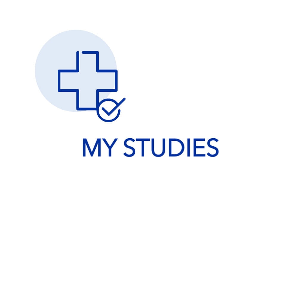 Blue medical cross and checkmark with text 'MY STUDIES'.
