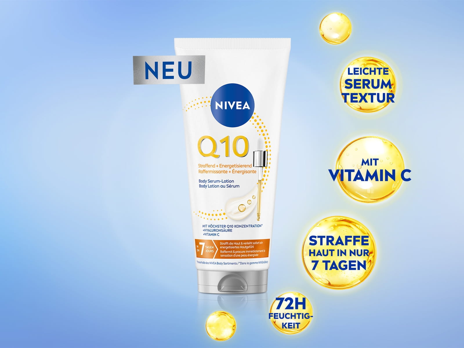 NIVEA Q10 Body Serum-Lotion: Leichte Textur, straffe Haut in nur 7 Tagen, 72h Feuchtigkeit