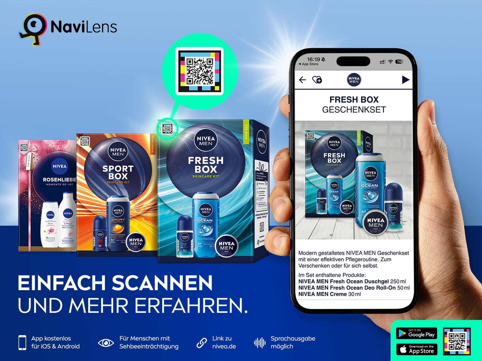 Erklärung der NaviLens App am Beispiel der NIVEA Geschenksets mit NaviLens QR-Code