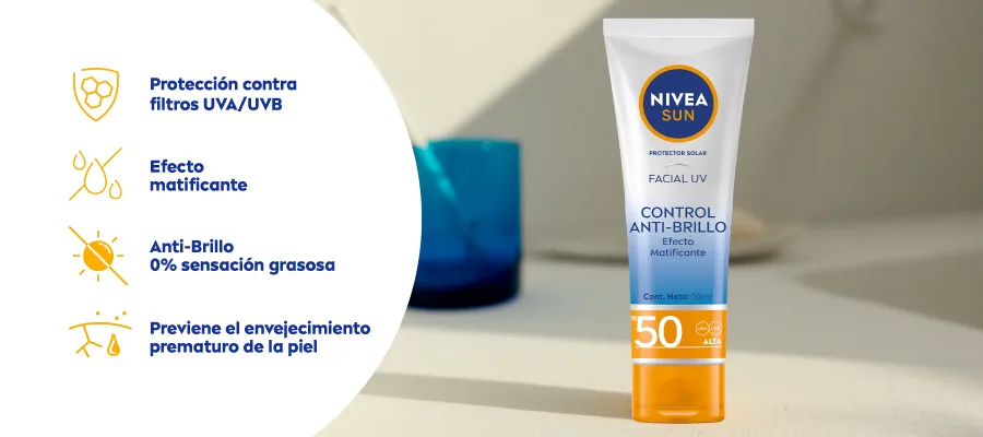 Protector solar facial control anti-brillo