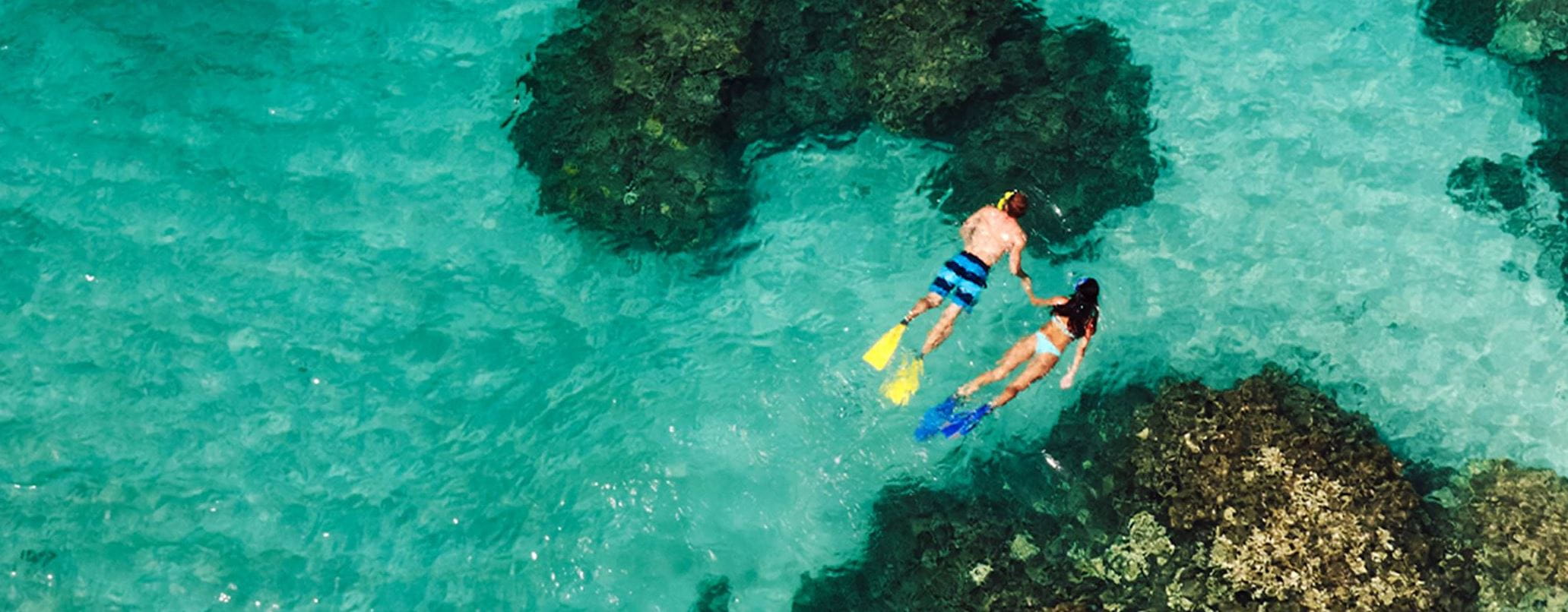 Koppel die snorkelt in helder blauw zee