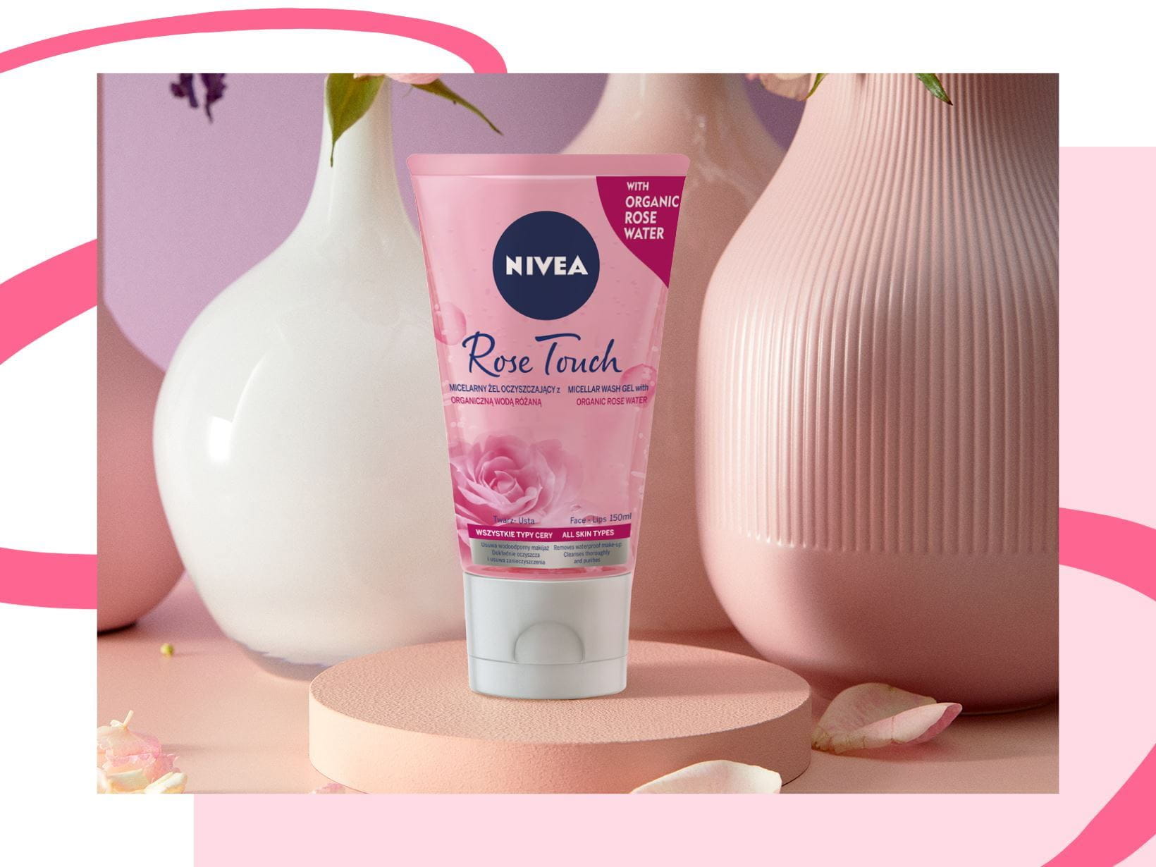 органична розова вода за грижа за кожата, мицеларен измиващ гел NIVEA Rose Touch