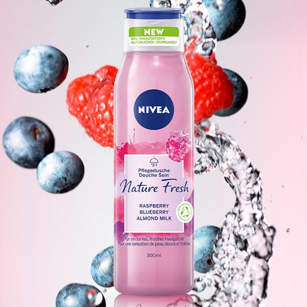 Douche Soin Nature Fresh NIVEA avec framboises, myrtilles & lait d’amande