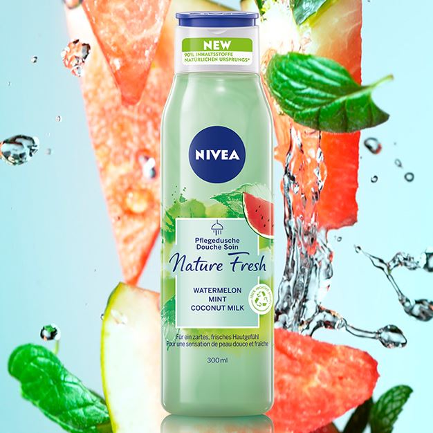 Douche Soin Nature Fresh NIVEA avec pastèque, menthe & lait de coco 