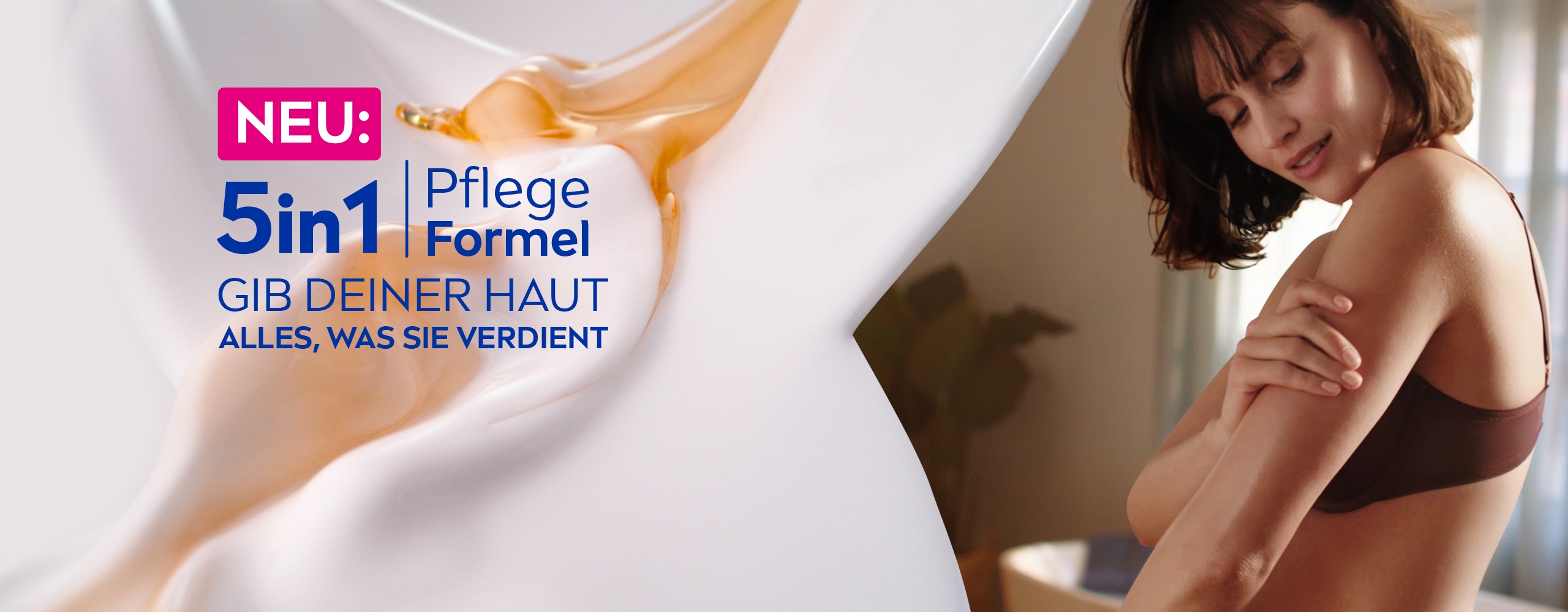 Women is using body milk for her dry skin as a skincare routine.