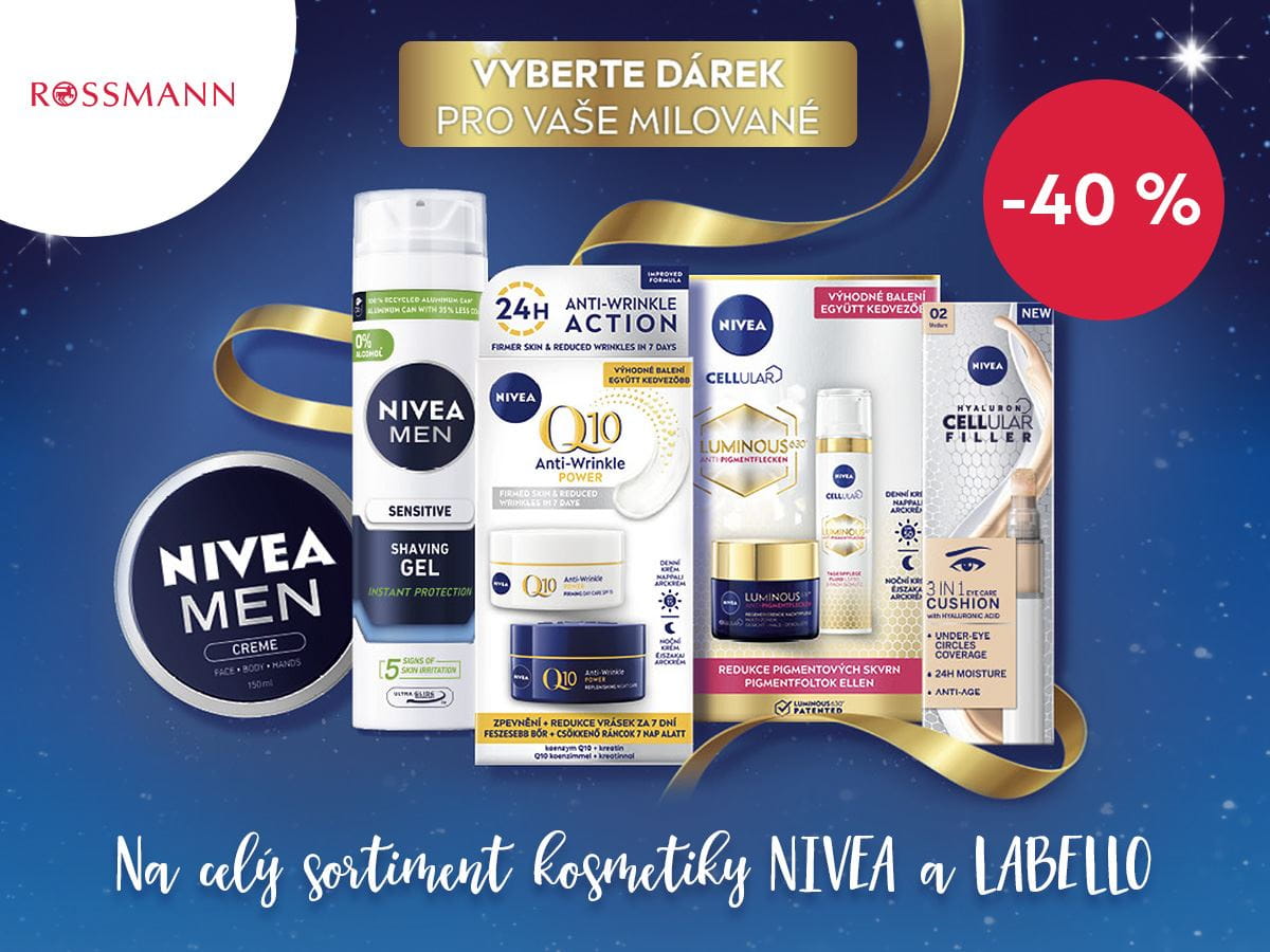 - 40% na celý sortiment kosmetiky NIVEA a Labello