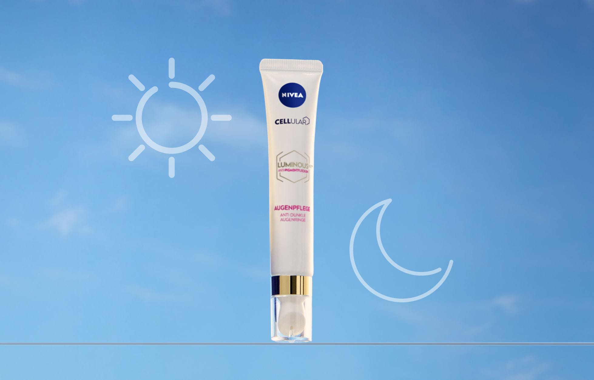 LUMINOUS630® AUGENPFLEGE ANTI-DUNKLE AUGENRINGE als Bestandteil der LUMINOUS630®-Hautpflegeroutine.