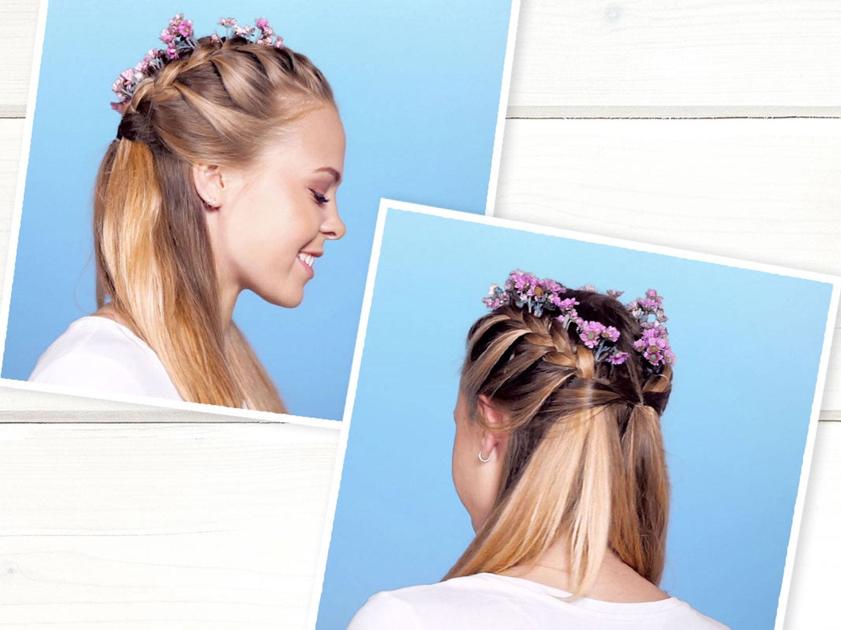 Fischgraetenzopf Blumen im Haar