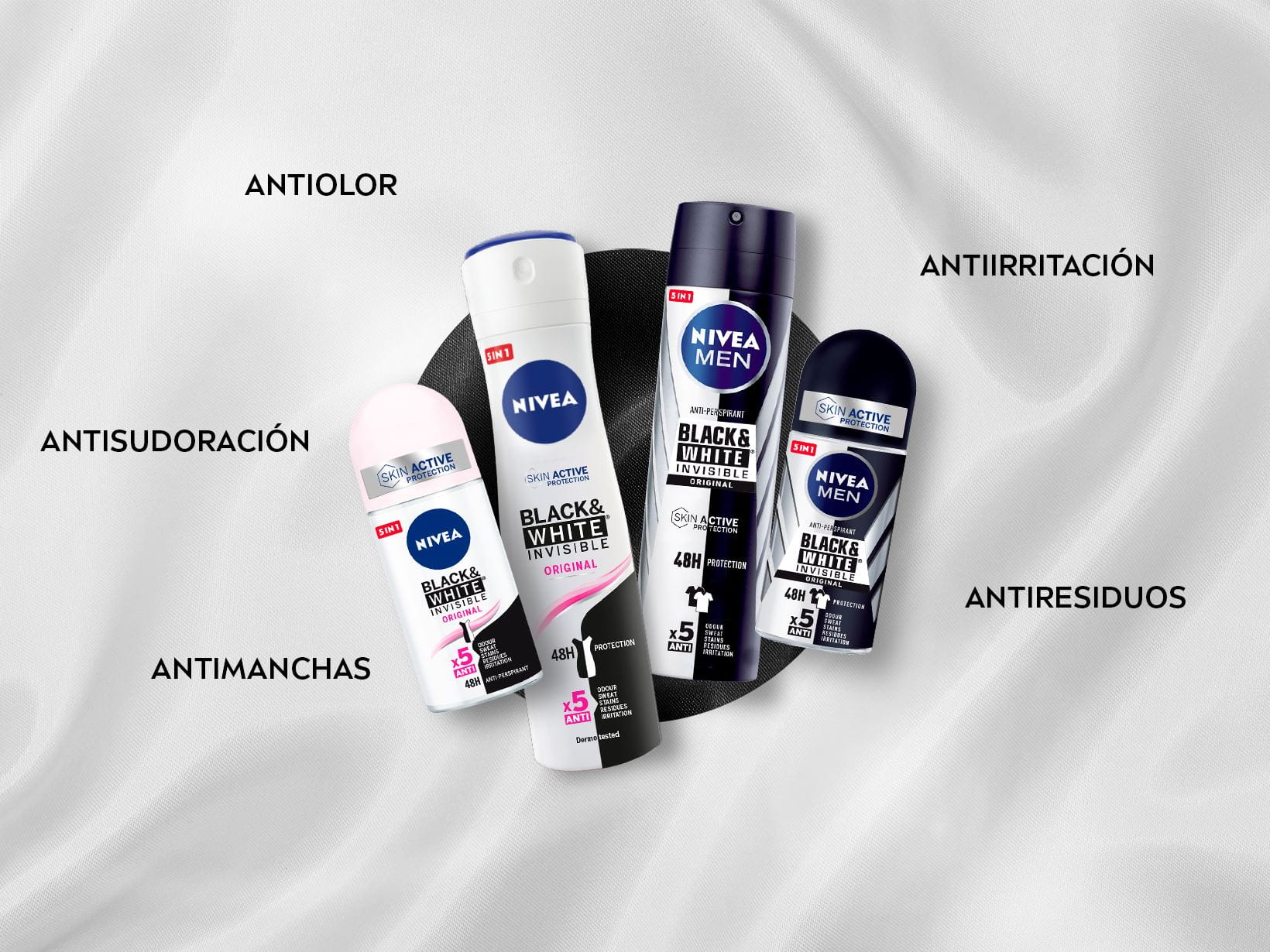 Anti odour, anti sweat, anti irritation, anti stains, anti residues