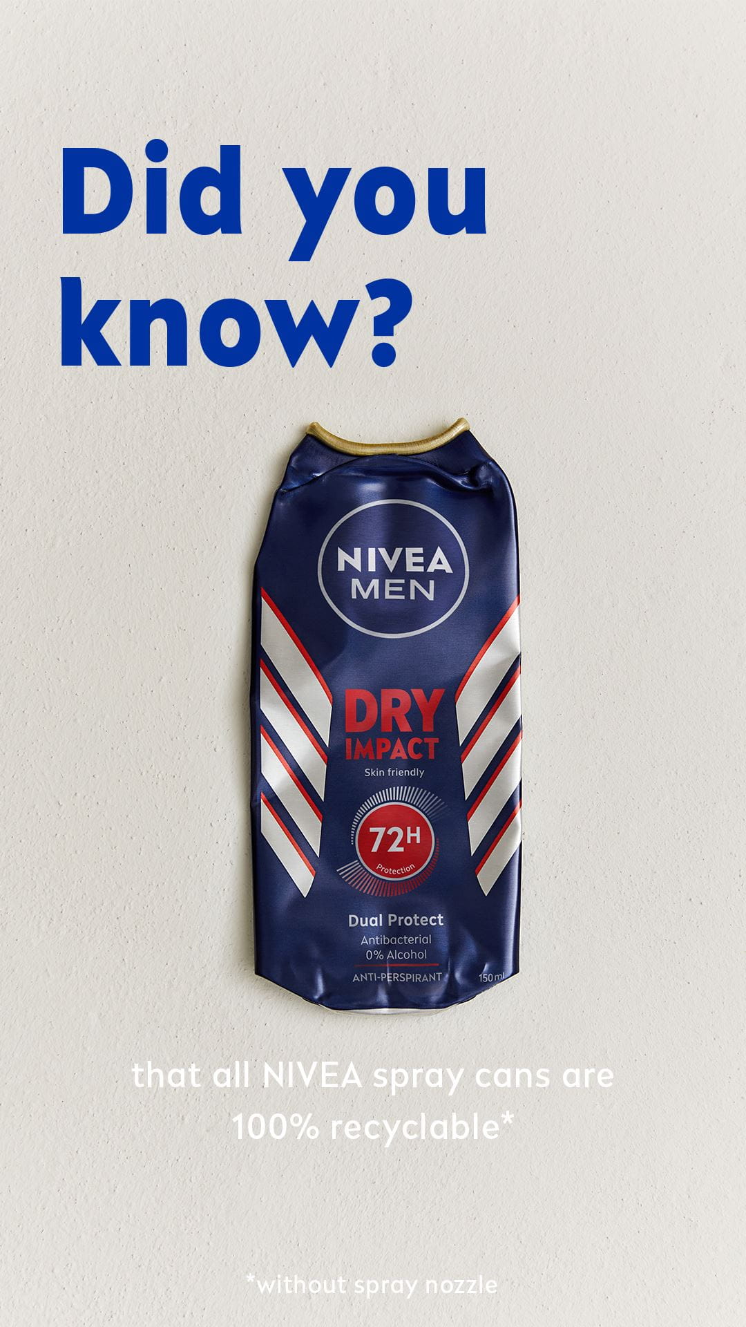 crushed aluminium deodorant can overlayed with recycling information