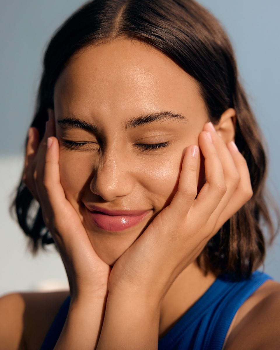 فتاة عيناها مغلقتان