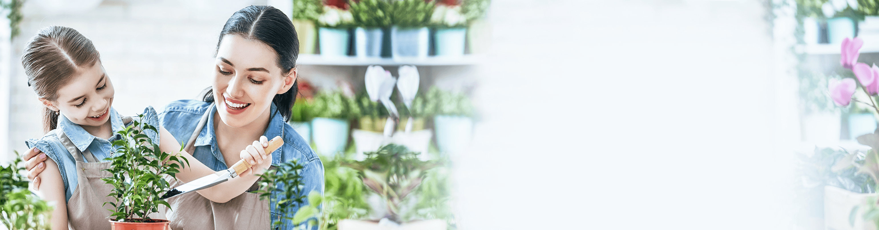 mom and daughter gardening
