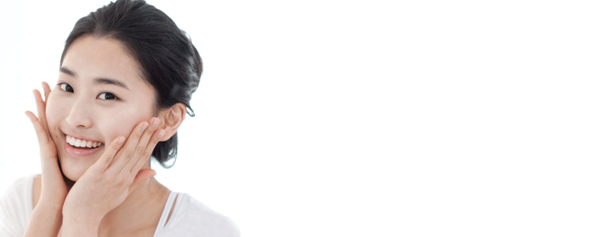 asian woman touching her cheecks