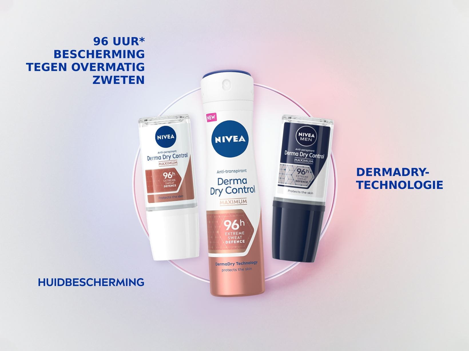 96 UUR ANTI-TRANSPIRATIE MET HUIDBESCHERMING EN DERMADRY TECHNOLOGIE