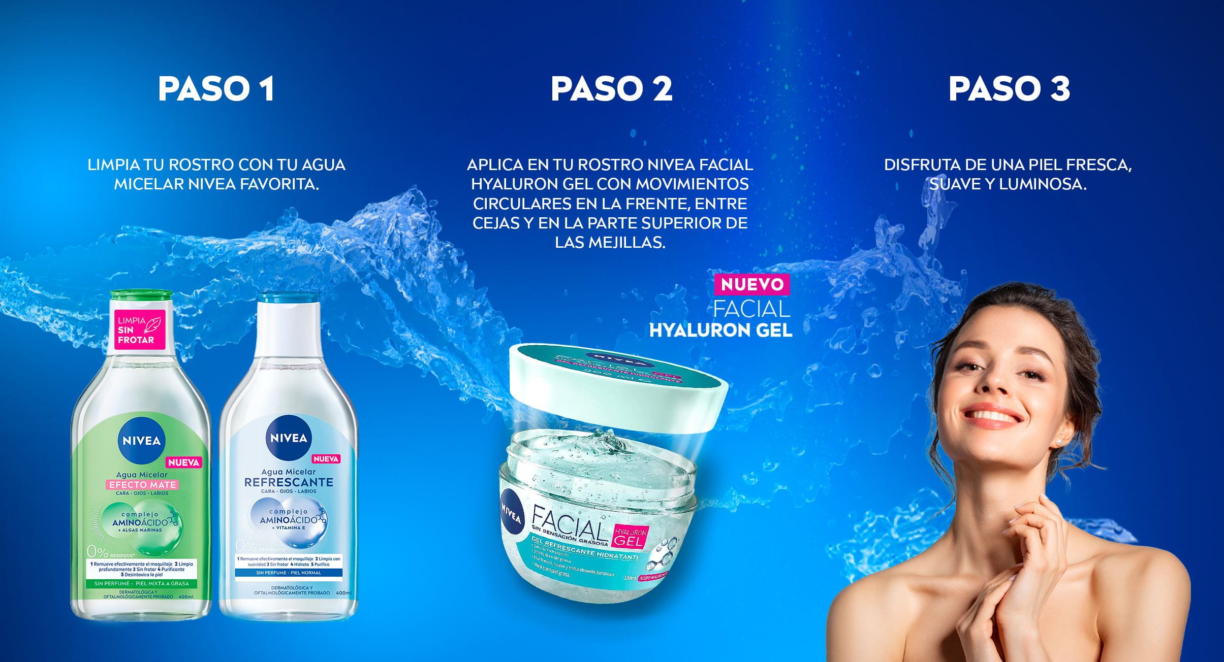 Agua Micelar NIVEA FACIAL HYALURON GEL Persona sonriendo